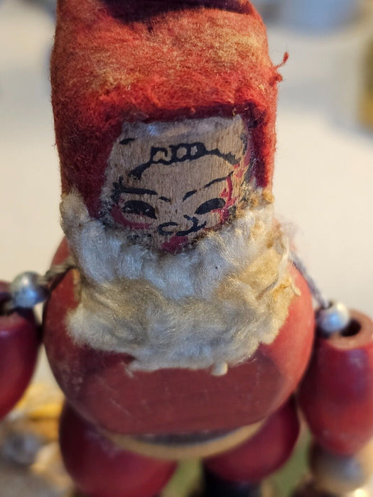 6.5" Movable wood santa 1950s/60s wood and cloth. red and green christmas, Antiques, David's Antiques and Oddities