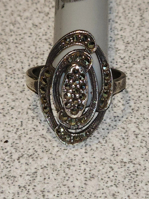 Vintage Oval Marcasite Sterling Silver ring, Imported from Germany, 1980, Antiques, David's Antiques and Oddities
