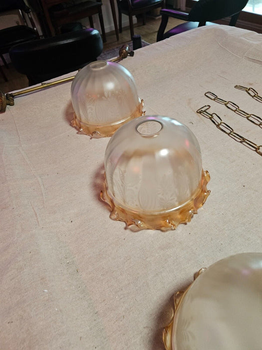 Light globes 10" wide 8" H/Etched as pictured clear frosted to amber as found, Antiques, David's Antiques and Oddities