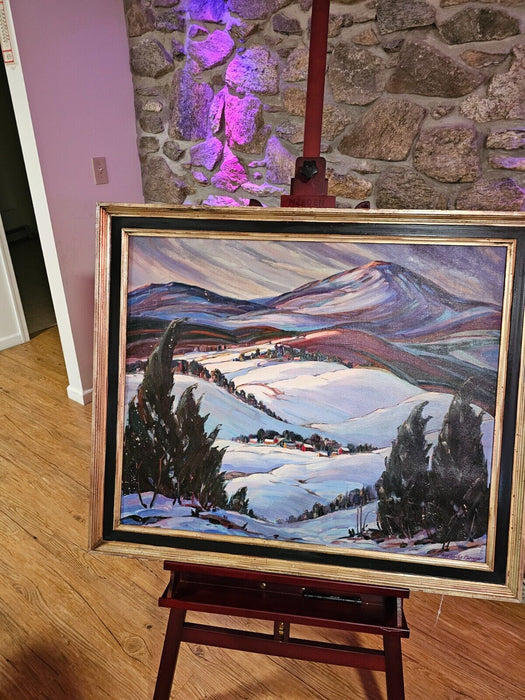 Title: Active Wintery Landscape Artist: Floyd Wesley Broome/1950s, Antiques, David's Antiques and Oddities