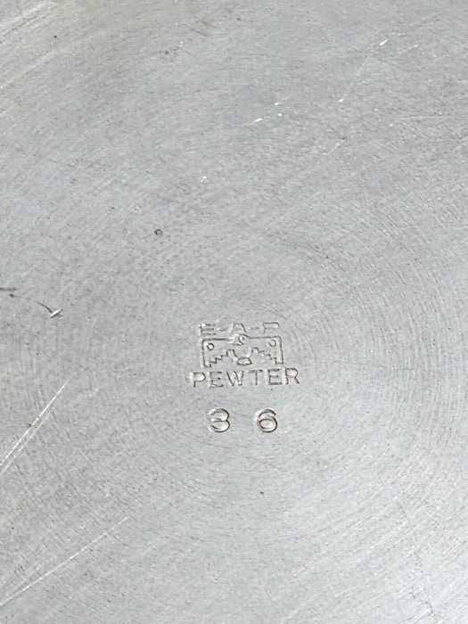 Pewter plate 9.5" D, maker ERP pewter, rolled edge, deep well.