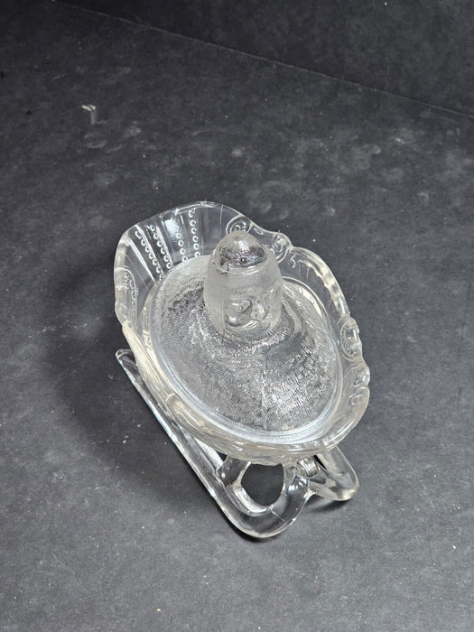 Glass santa on a sled candy dish. 1930s/40s perfect, 5"x6", Antiques, David's Antiques and Oddities