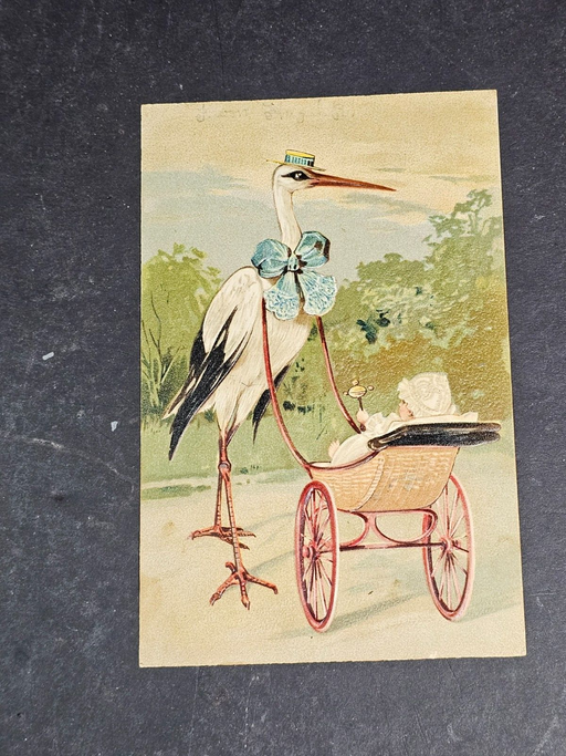 Early post cards 1900s Baby arrives  3x5 great lithography, Antiques, David's Antiques and Oddities