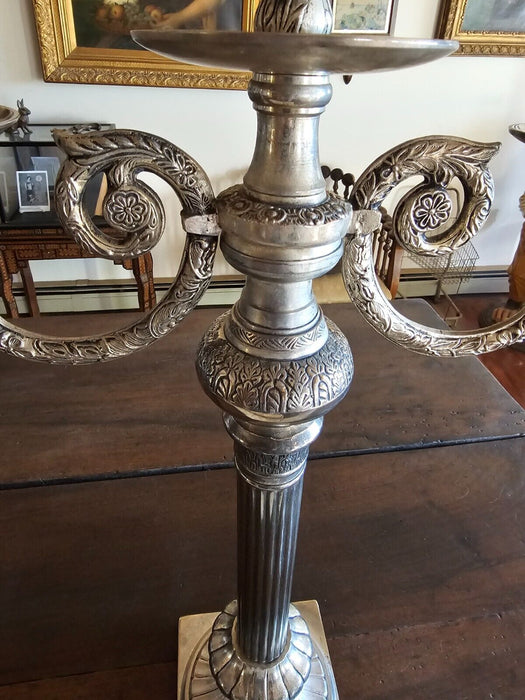 PAIR OF MASSIVE ORNATE CANDELOBRAS silver finish. 18x24/ 1930s?/, Antiques, David's Antiques and Oddities