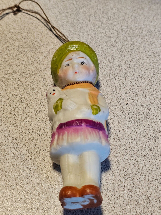 1930s 3 " bisque girl with doll christmas ornament, Antiques, David's Antiques and Oddities