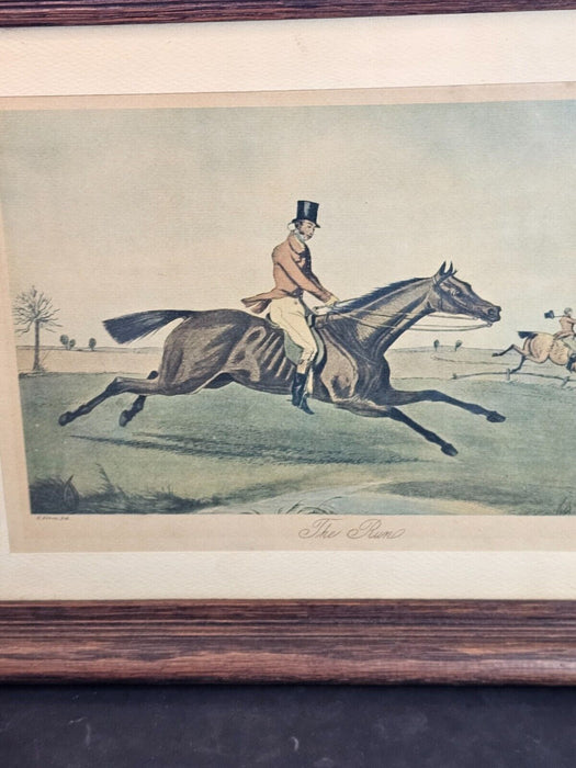 Hunt print H Alken 12 x16 with oak frame The Run. soft tones, Antiques, David's Antiques and Oddities