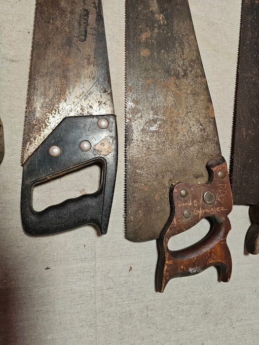 Old school hand saws total of 5 various ages/ great primitive look/, Antiques, David's Antiques and Oddities