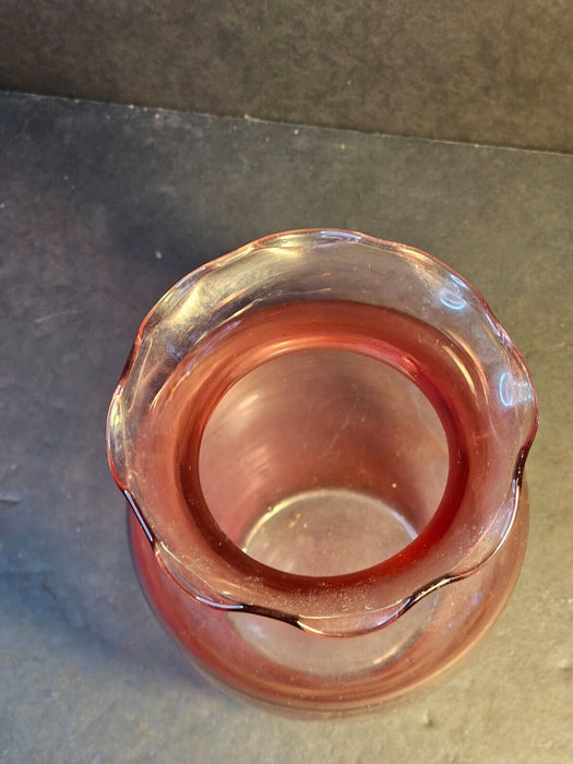 Pink glass vase 8x5 fluted edge/ wavy glass/, Antiques, David's Antiques and Oddities