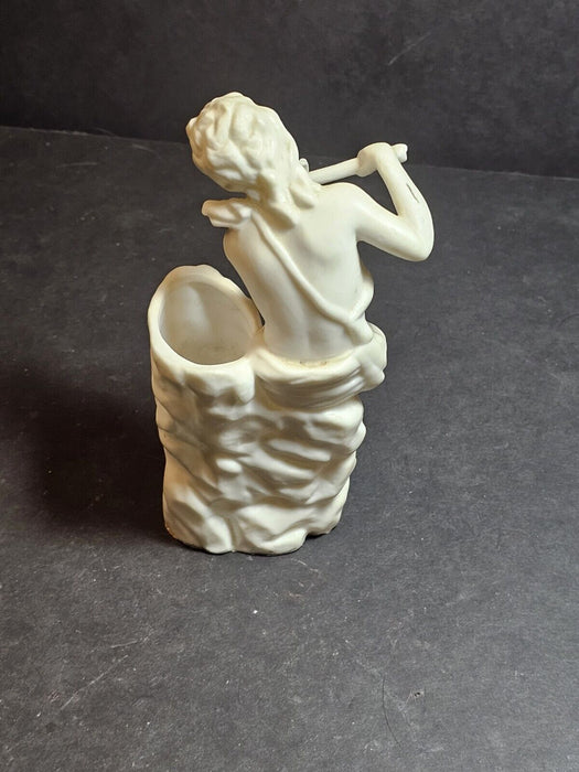 White Bisque Flute Playing Cherebe 5.5 inches high Unmarked Beautiful Simplicity, Antiques, David's Antiques and Oddities