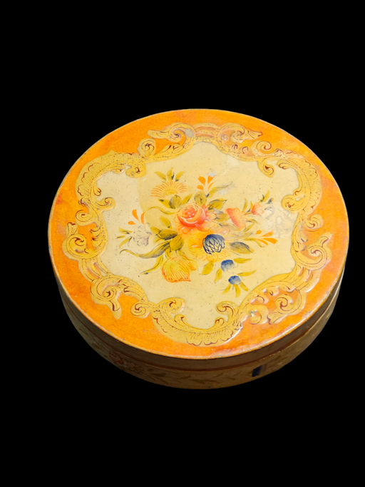 Wood embossed box orange color smooth  to the touch 8Dx2H, Antiques, David's Antiques and Oddities