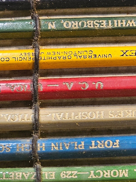 2 sets of advertising pencils 1950s/as found/ holder water damaged/super cool