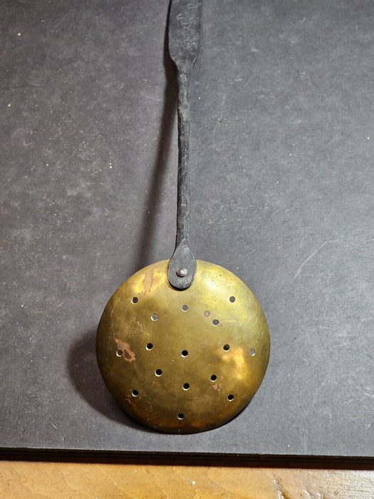 Forged steel and brass strainer by craftsman in the 1970s w/ makers mark. 15", Antiques, David's Antiques and Oddities