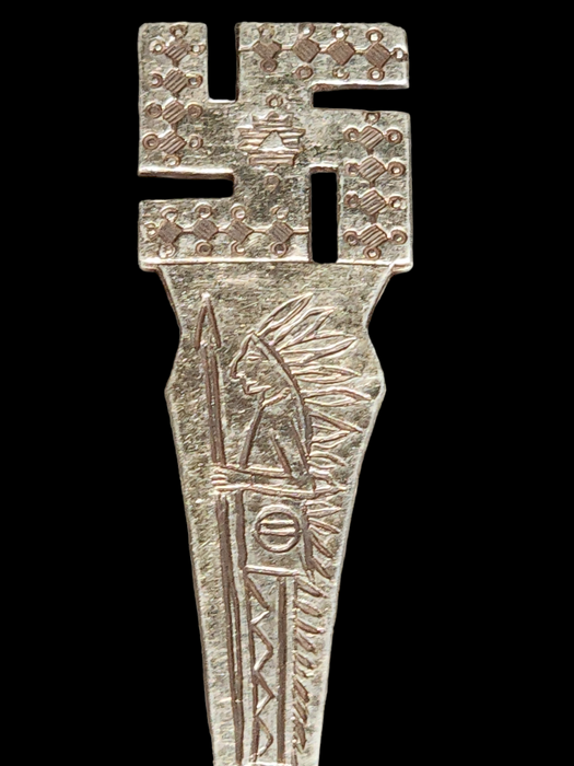 Native  American Swastika spoon 800 silver.