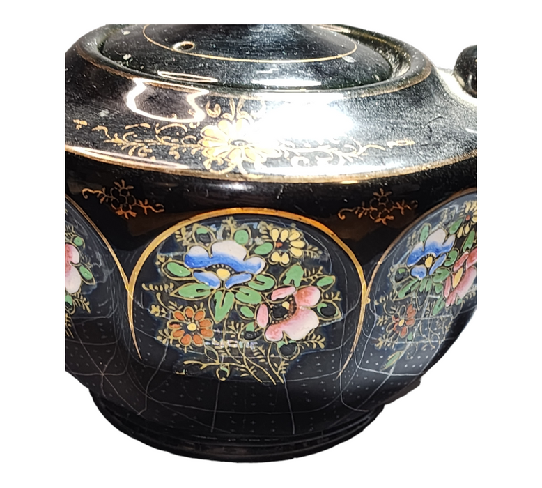 Teapot Post War Made in Japan 5.5 inches High 9.9 inches wide Enamel Floral Decoration