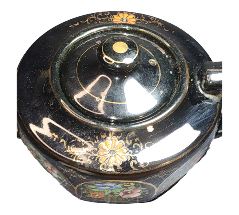 Teapot Post War Made in Japan 5.5 inches High 9.9 inches wide Enamel Floral Decoration