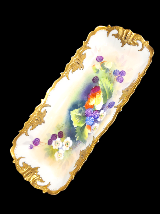 Limoges Rectangle Tray with Floral and Fruit Design