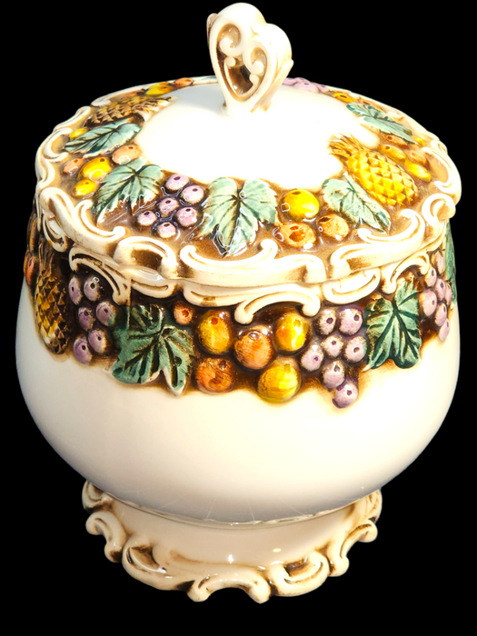 Fruit Decorated Cookie Jar 1970s Mid Century. 10x8 inches