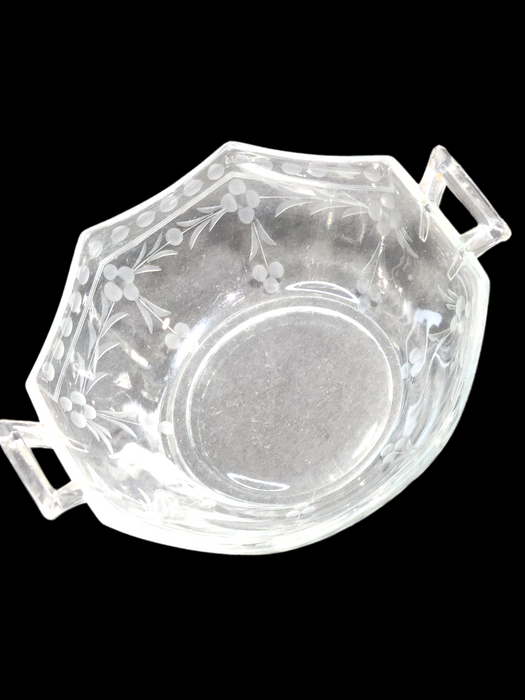 Etched Glass Clear Glass Nappy 6 " diameter 1.75 high