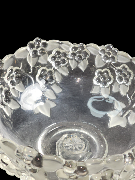 Pressed Glass Raised Floral Relife with Frosted and Unfrosted Glass  8 inch diameter
