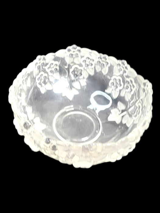 Pressed Glass Raised Floral Relife with Frosted and Unfrosted Glass  8 inch diameter