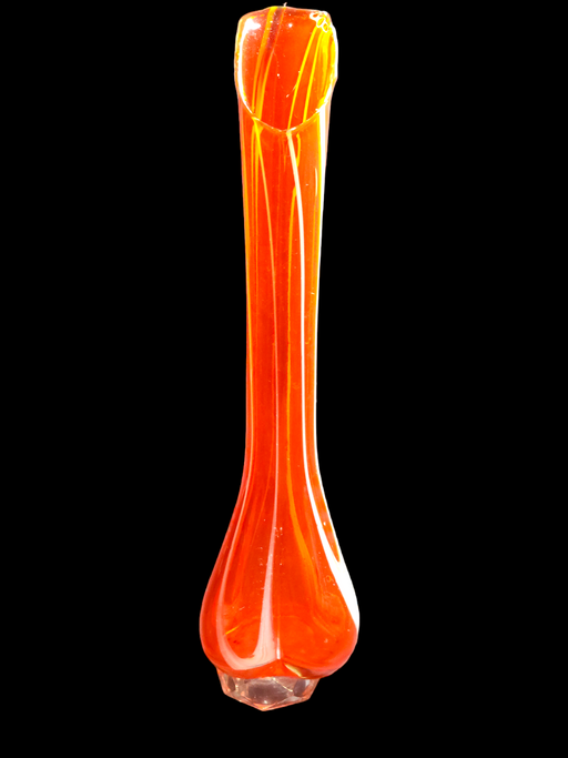 Mid century modern bud vase 10.75 inches swung glass blended orange white color, David's Antiques and Oddities