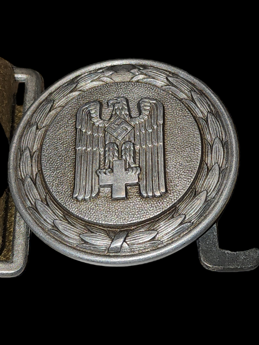 reich Red Cross buckle on cloth belt aluminum. Length 34 inches, David's Antiques and Oddities