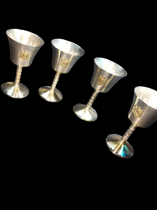 Title: Set of 4 German Third Reich Goblets -Allgemeine SS/ Eagle Brass Iconography, 5x2.75 inches, Tulip Style Design