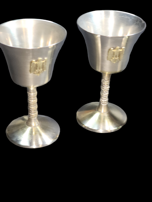 Title: Set of 4 German Third Reich Goblets -Allgemeine SS/ Eagle Brass Iconography, 5x2.75 inches, Tulip Style Design