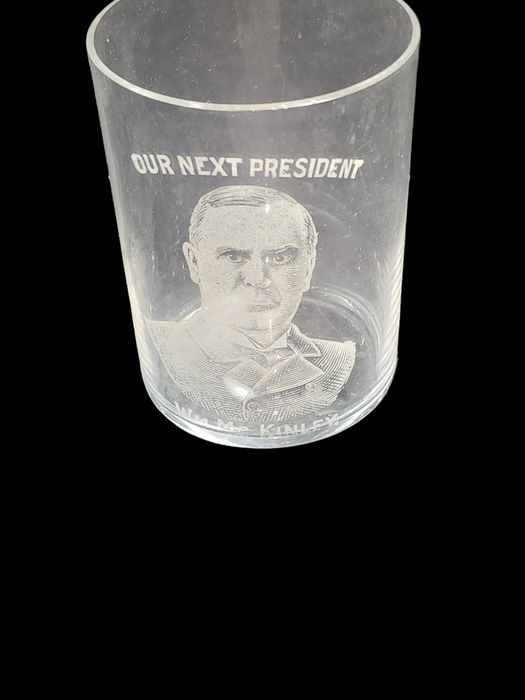 Wm McKinley our next president glass white on clear 3.5x2.5, David's Antiques and Oddities