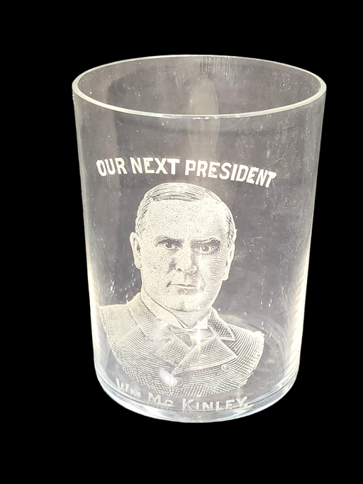 Wm McKinley our next president glass white on clear 3.5x2.5, David's Antiques and Oddities