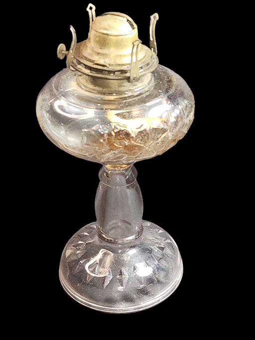 Late 19th Century American Kerosene Lamp with Floral and Diamond Motif, David's Antiques and Oddities