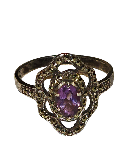 amethyst and marcasite sterling silver size 8 ring imported from germany in the 1980s, David's Antiques and Oddities