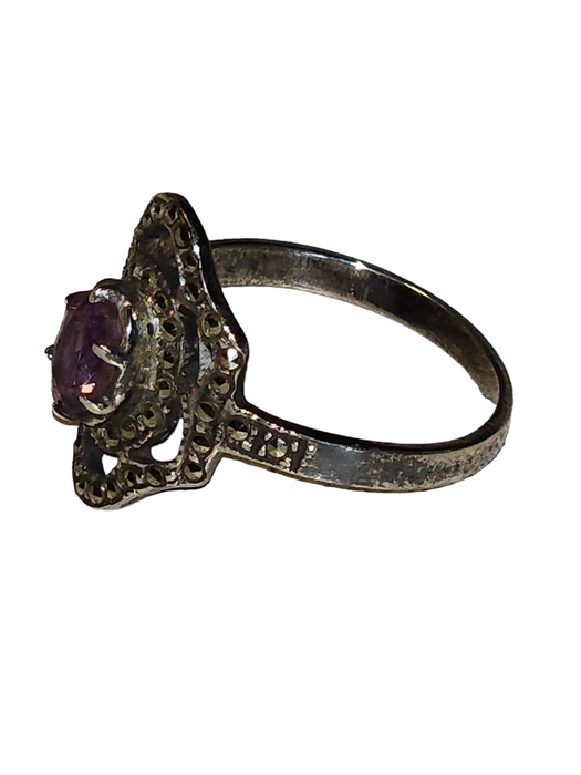 amethyst and marcasite sterling silver size 8 ring imported from germany in the 1980s, David's Antiques and Oddities