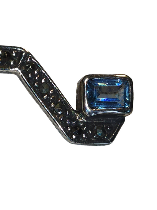 marcasite and aquamarine 3' sterling pin , 1980 german import., David's Antiques and Oddities