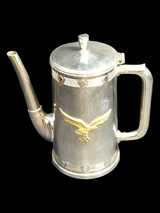 Title: "WW2 Waffen Teapot with Brass Eagle & Swastika Emblem - 8"x7.5""