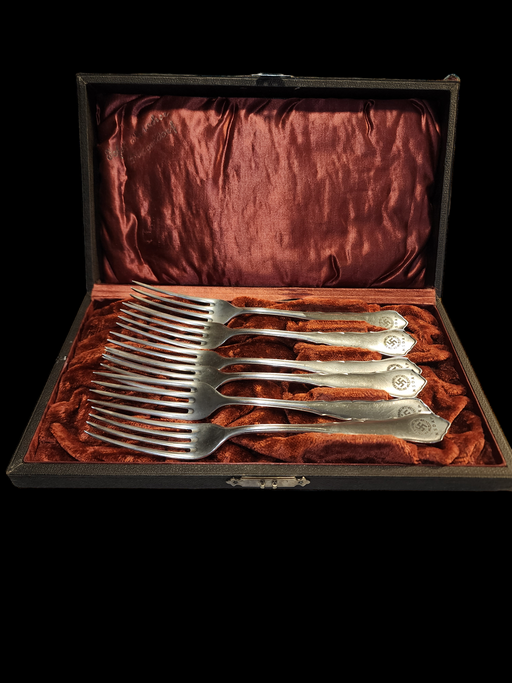 Title: "Set of 6 NSDAP Forks by Württembergische Metallwarenfabrik in Original Tofel Hriocher Dussendorf Box - 7 inches", David's Antiques and Oddities