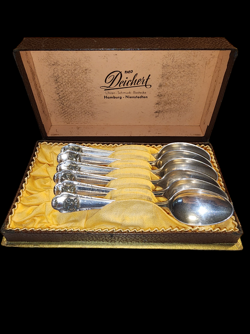 Title: Platuna Metallwarenfabrik WWII German Silver-Plated Spoons (Marked 90) with Iron Cross and Swastika Motif, David's Antiques and Oddities