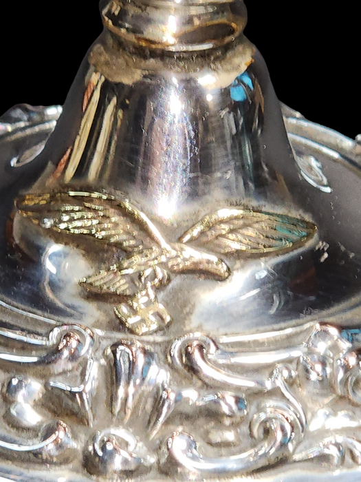 luftwaffen candelabra with brass eagle and swastika on center cup and base  10" wide and 6.25 high