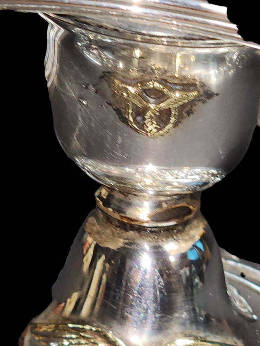 luftwaffen candelabra with brass eagle and swastika on center cup and base  10" wide and 6.25 high