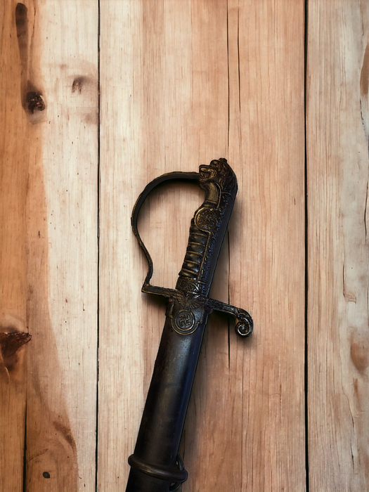 Title: WWII German Cavalry Sword with Brass Lion Head Handle by Carl Eickhorn