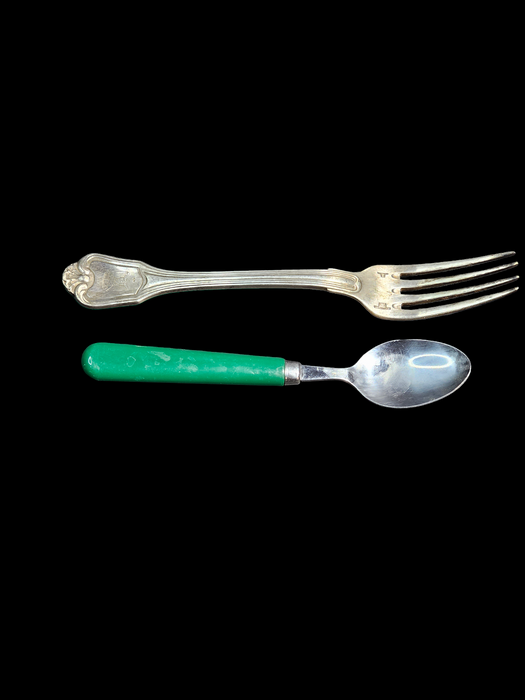 Title: Cristofle Silver 8" Serving fork  with Iraqi Eagle - Saddam Hussein Era, Desert Storm 1991, David's Antiques and Oddities