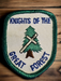 Title: Knights of the Ku Klux Klan "Knights of the great forest" Rare Merit Patch. with cert. card. Knight 2.25" x 1.75" Green,white and blue with cross and tree., David's Antiques and Oddities