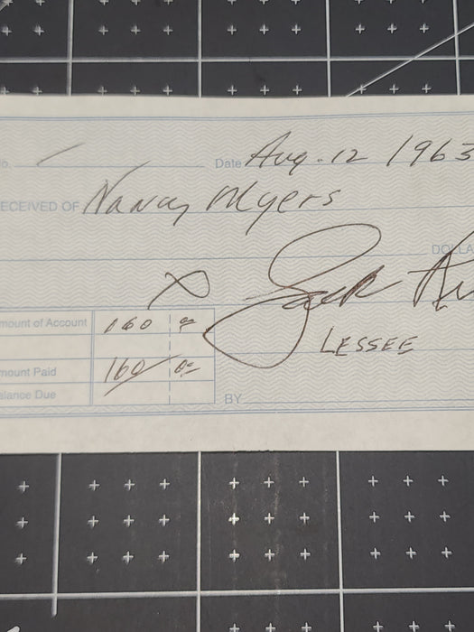 Jack Ruby autograph ON rent receipt to Nancy Myers show girl Tammi True .