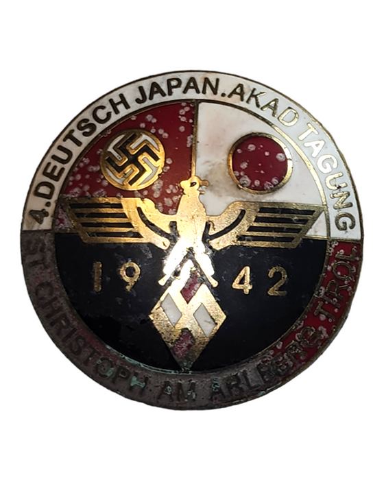 WW2 GERMAN HITLER YOUTH JAPANESE UNITY BADGE MARKED RZM M 1/4 GES. GESCH.