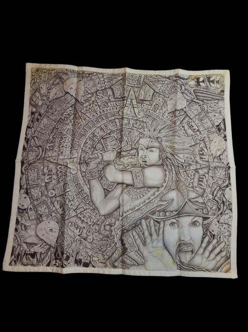 Pen and ink on linen 15.5 x 14.5 prison Art Aztec theme