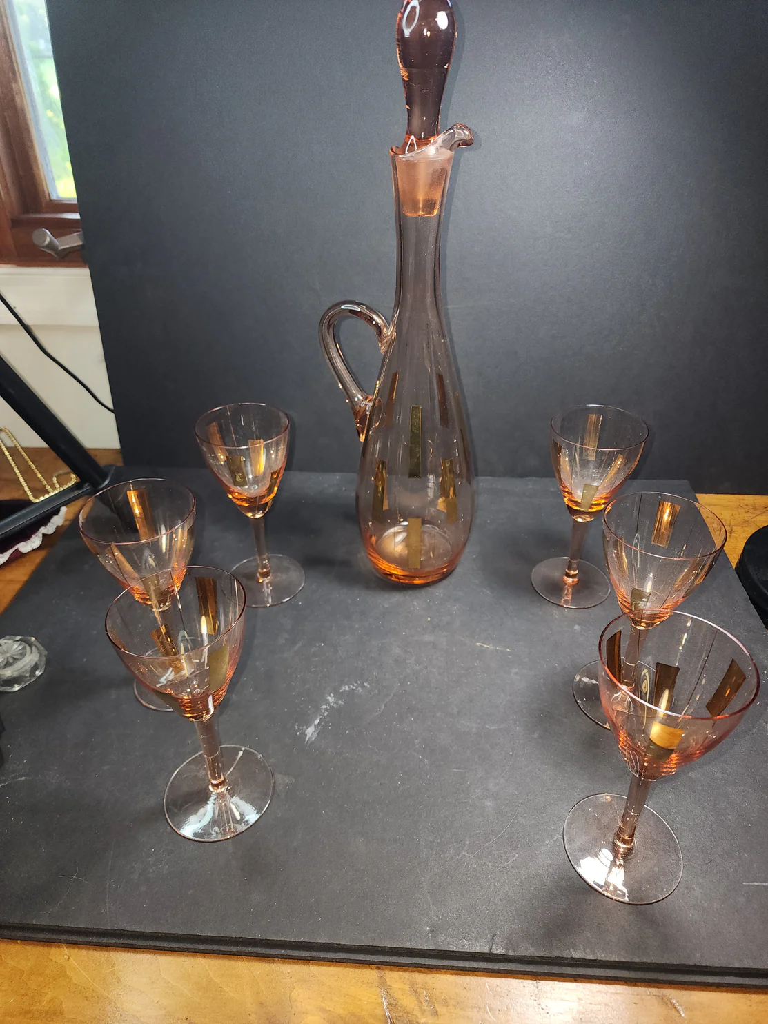 Mid Century Modern 15' Blown Decanter with Polished Pontil and 6 / 6 inch Goblet