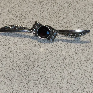 Elegant Garnet and Marcasite Sterling Silver Bar Pin - German Import (1980)