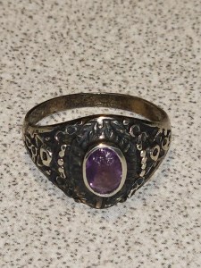 Elegant Marcasite and Amethyst Sterling Silver Ring – German Import, Size 8 (1980)