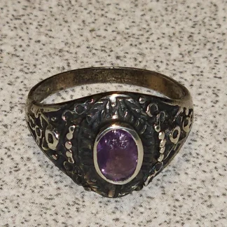 Elegant Marcasite and Amethyst Sterling Silver Ring - German Import, Size 8 (1980)