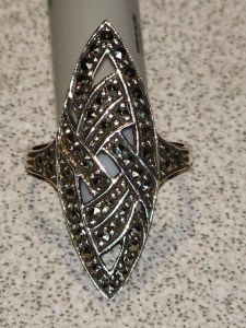 Vintage Ellipse Marcasite Sterling Silver Ring, Size 7, Imported from Germany, 1980